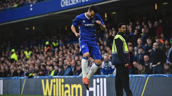 Pedro celebra uno de sus goles. 