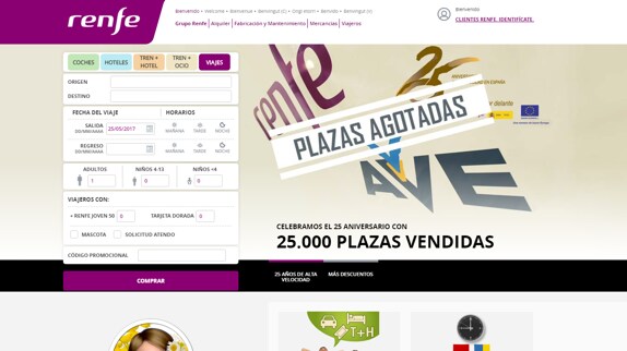 La web de Renfe avisa de que las plazas están agotadas.