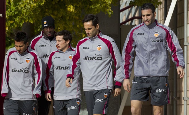 Viera, Cissokho, PIatti, Jonas y Rami, en un entrenamiento en Paterna.