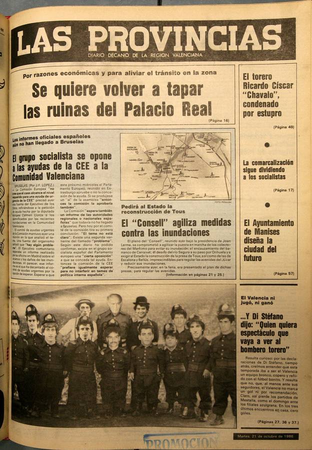 Portada de LAS PROVINCIAS del 21 de octubre de 1986.