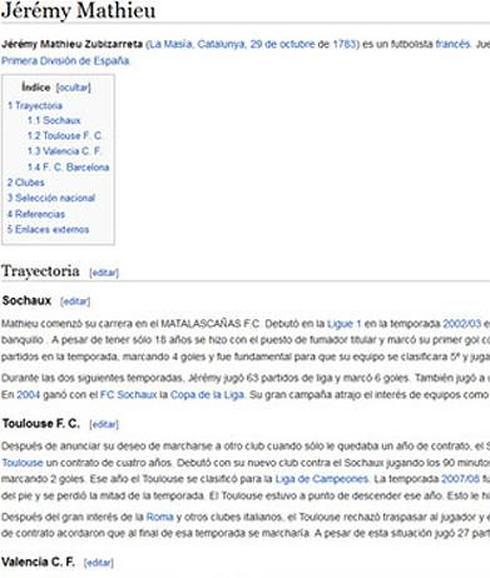 Página de la edición inglesa de la Wikipedia 