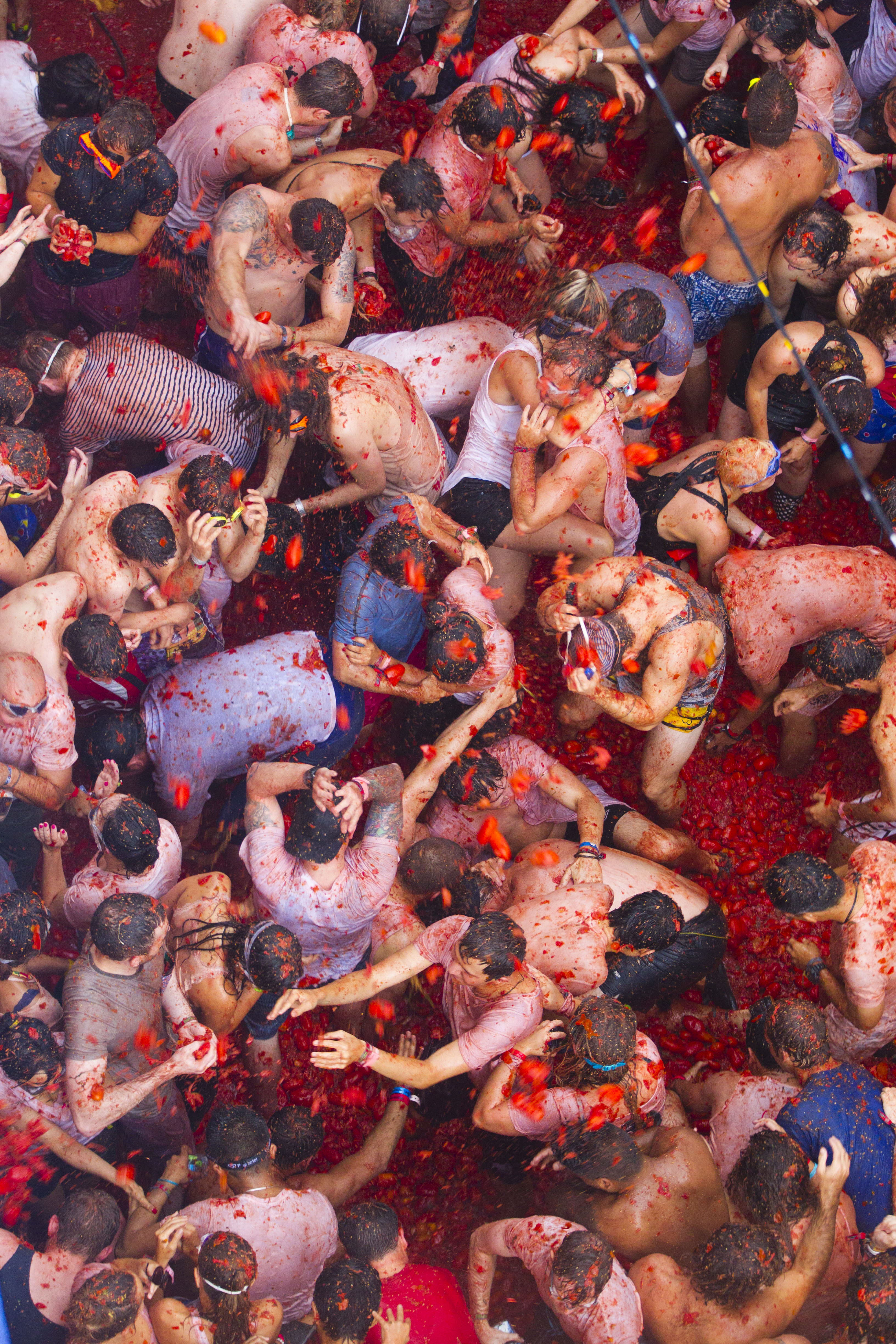 La Tomatina 2013 vista desde arriba.