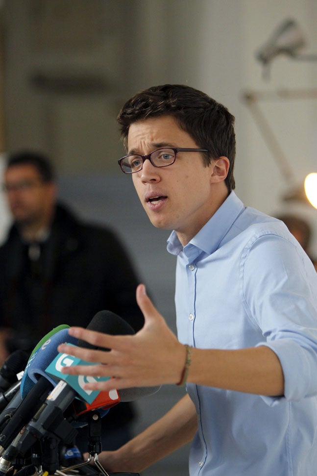 Íñigo Errejón, durante la rueda de prensa que ha ofrecido hoy. 