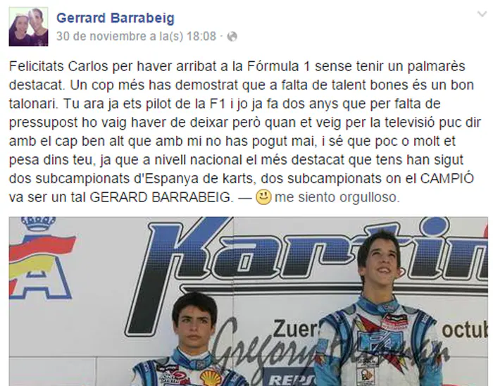 El piloto que le ganaba en los karts carga contra Carlos Sainz Jr.