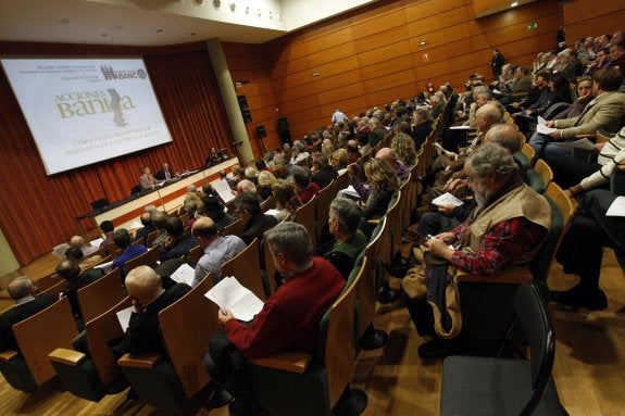 Accionistas de Bankia, en la asamblea informativa de la asociación de accionistas. :: jesús signes