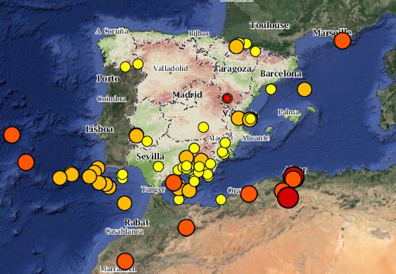 Mapa de terremotos del 10 de febrero. 