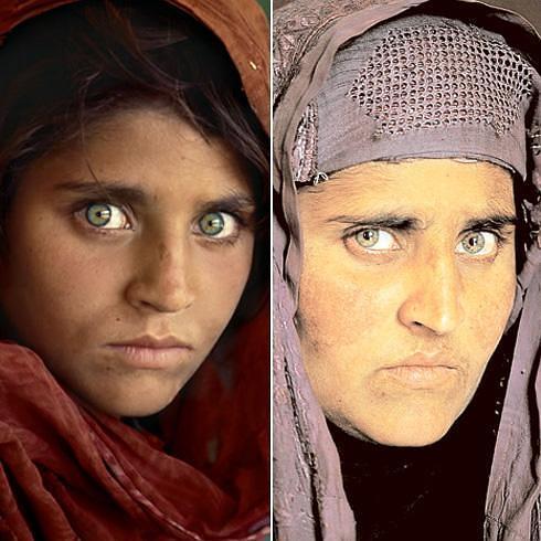 A la izquierda la imagen de Sharbat Gula que apareció en el National Geographic en 1985 y a la derecha un nuevo retrato de la 'niña afgana' en 2002.