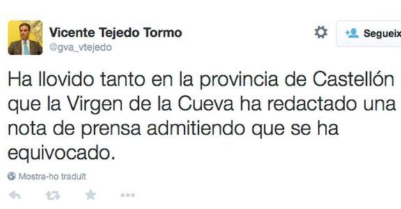 Un alto cargo de la Generalitat pide perdón tras bromear sobre el temporal