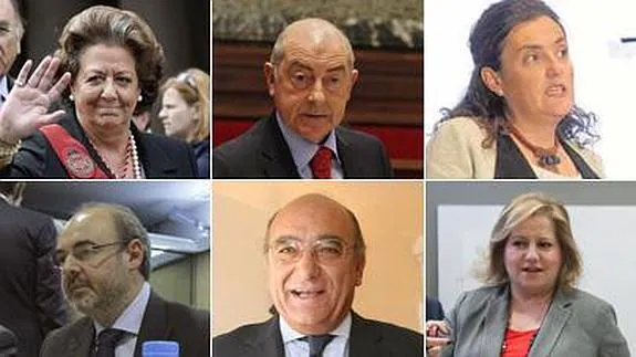 Los candidatos, del 1 al 6, de izquierda a derecha y de arriba a abajo: Barberá, Novo, Simón, Monzó, Igual y Ramón-Llin. 