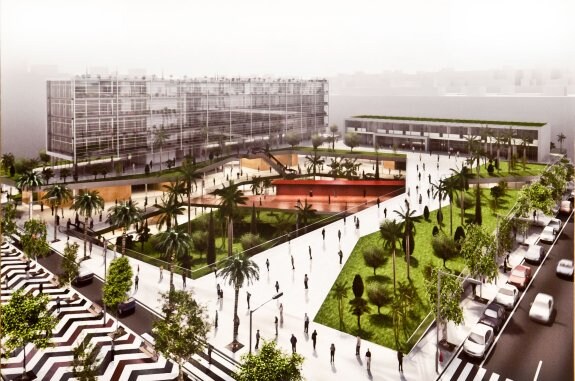 Proyecto 'Reactiva', ganador del concurso de ideas para crear un complejo comercial y sanitario en el solar del viejo Francesc de Borja. :: lp