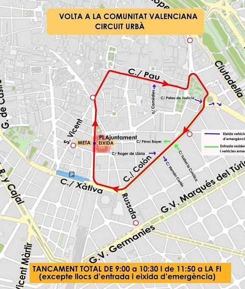 Calles cortadas en Valencia por la Volta ciclista a la Comunitat