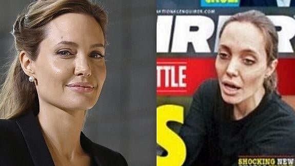 A la izquierda, una imagen de archivo de Angelina Jolie. A la derecha, la portada de 'The National Enquirer'.