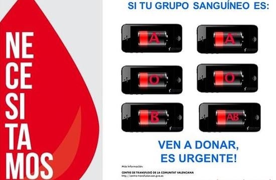 Urgencia de sangre A+, A-, 0+, 0-, B- y AB- en la Comunitat