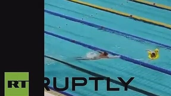 Nadador espontáneo se cuela en el Campeonato de Natación de Rusia con un flotador de pato
