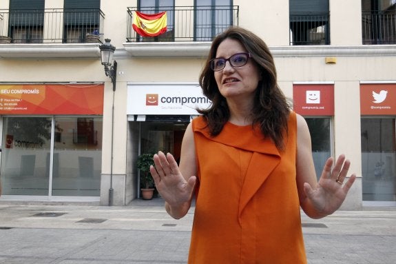 Mónica Oltra, el pasado lunes, antes de la reunión de la Ejecutiva para analizar los resultados. :: irene marsilla