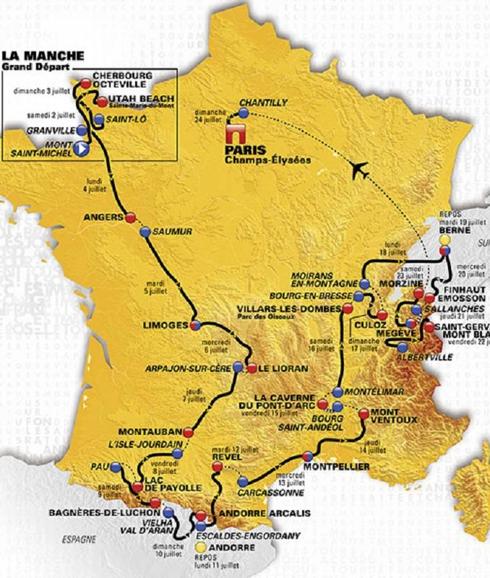 Recorrido completo por etapas del Tour de Francia 2016.