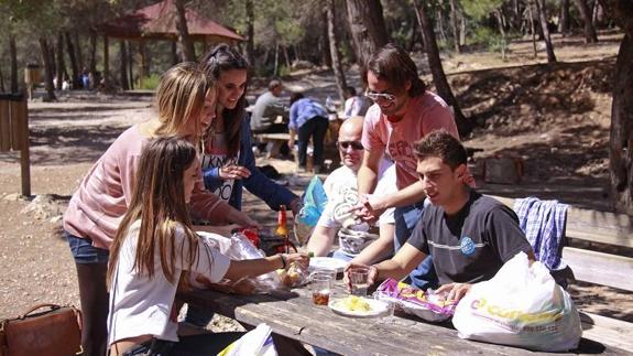 Grupo de amigos, en el merendero de la Canyada del Conill. 