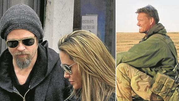 Brad Pitt y Angelina Jolie. A la derecha, Mark Billingham durante su etapa de militar británico en Irak.