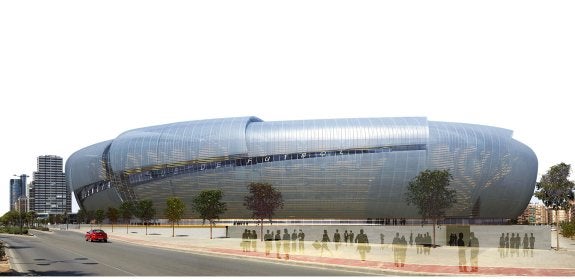 Boceto del aspecto que iba a tener el nuevo Mestalla antes de los cambios de diseño. :: efe