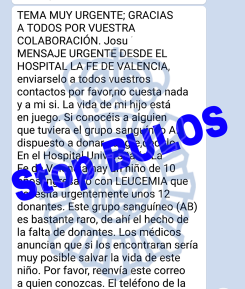 El bulo del donante de sangre para salvar una vida en La Fe de Valencia
