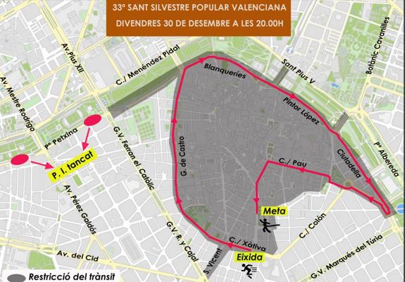 Calles cortadas por la San Silvestre de Valencia 2016