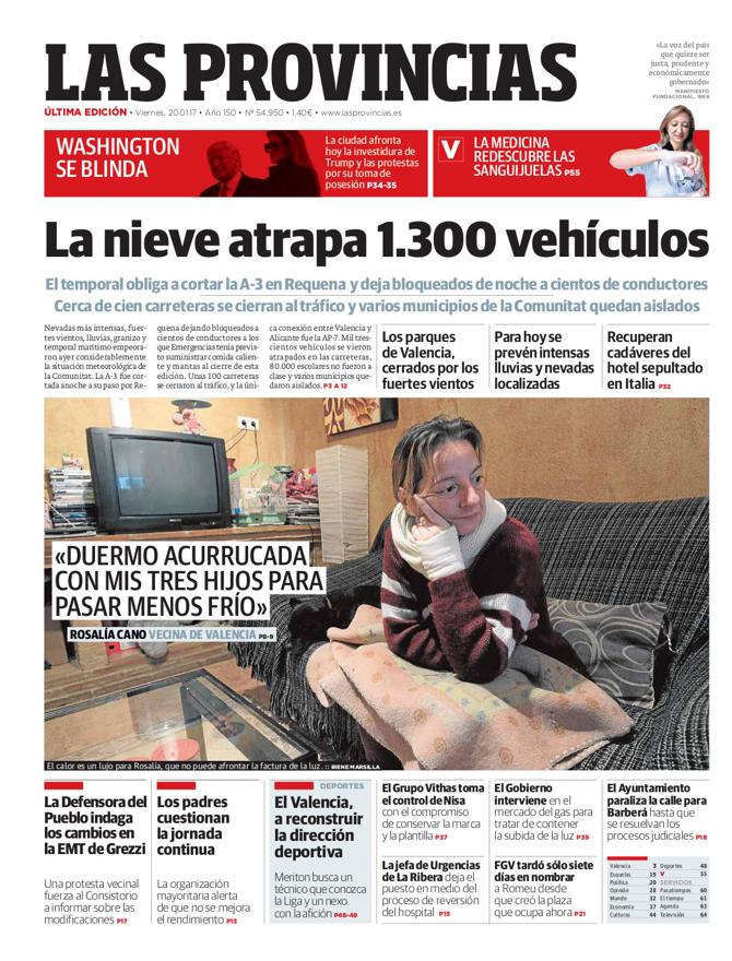 Portada de LAS PROVINCIAS del viernes 20 de enero de 2017