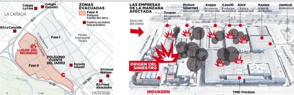 Las empresas afectadas por el incendio de Paterna empiezan a evaluar los daños