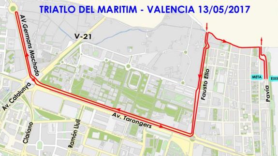 Las calles cortadas y recorrido del Triatlón del Marítimo en Valencia