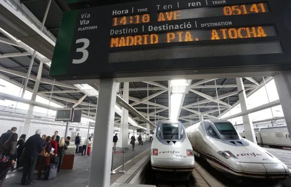 Dos trenes AVE en la estación Joaquín Sorolla. :: jesús signes