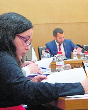 Vercher en un pleno y el alcalde Jordi Juan, al fondo. ::
LP