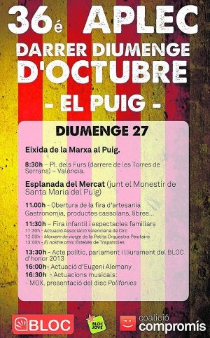 Cartel del acto que Compromís celebrará en El Puig  ::                             LP