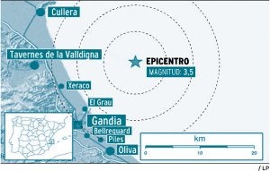 Un terremoto de 3,5 grados sacude las comarcas de la Safor y la Ribera Baixa