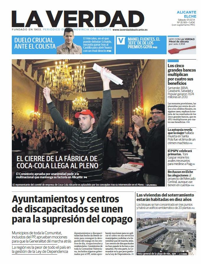 FEBRERO. Portada 'La Verdad' sábado 1 de febrero del 2014