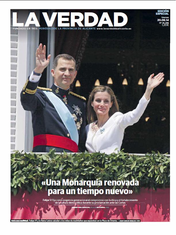 JUNIO. Portada de 'La Verdad' del 20 de junio de 2014.