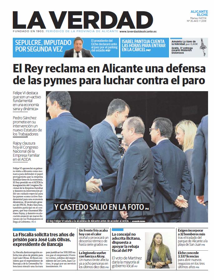 NOVIEMBRE. Portada de 'La Verdad' del martes 4 de noviembre de 2014