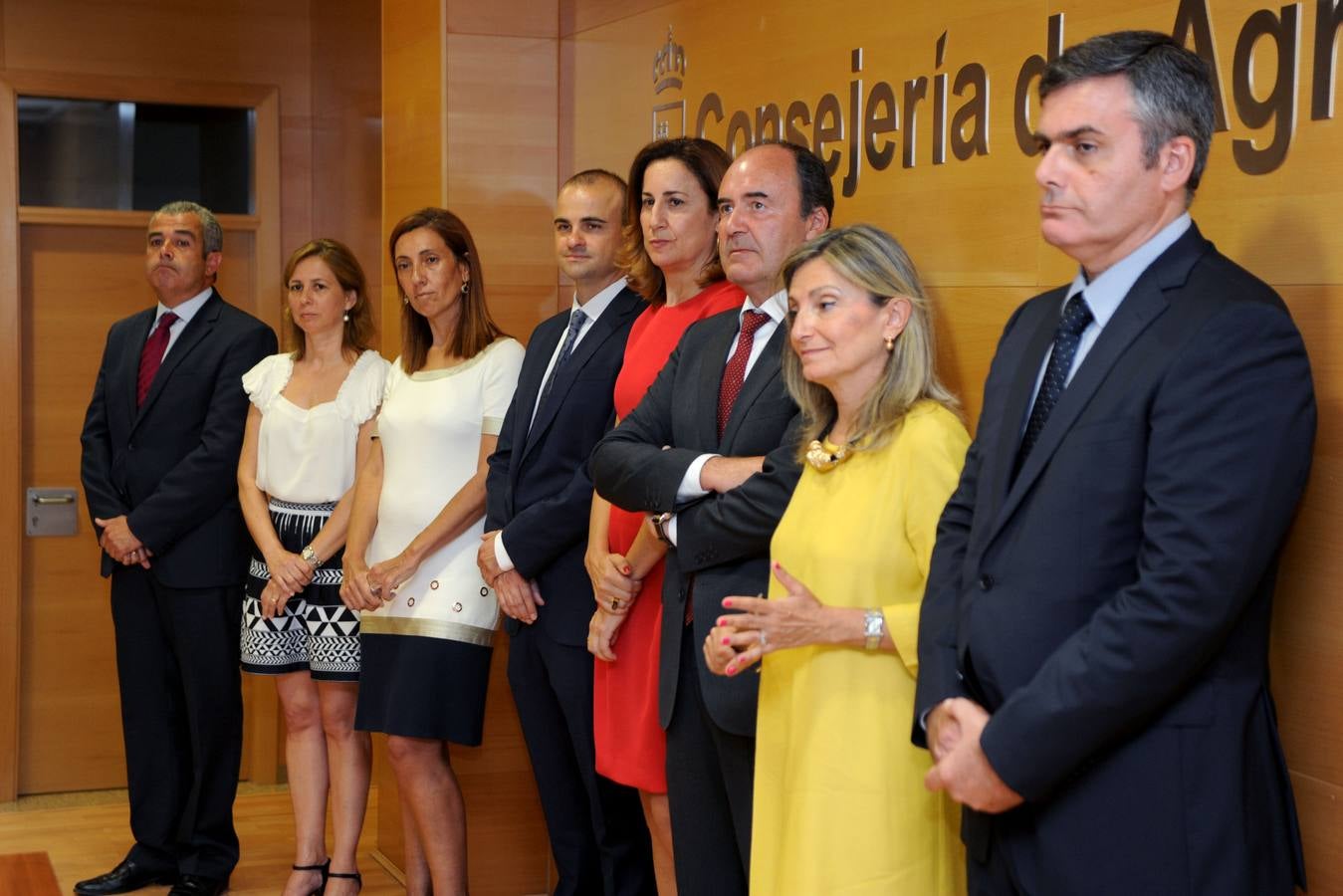 Los directores de la Consejería de Agua, Agricultura y Medio Ambiente. De izquierda a derecha: Jesús Artero García, Juana Mulero Cánovas, Encarnación Molina Miñano, Federico García Izquierdo, Carmen Teodora Morales Cuenca, Fulgencio Pérez Hernández, Carmen García Frago y Andrés Martínez Francés.