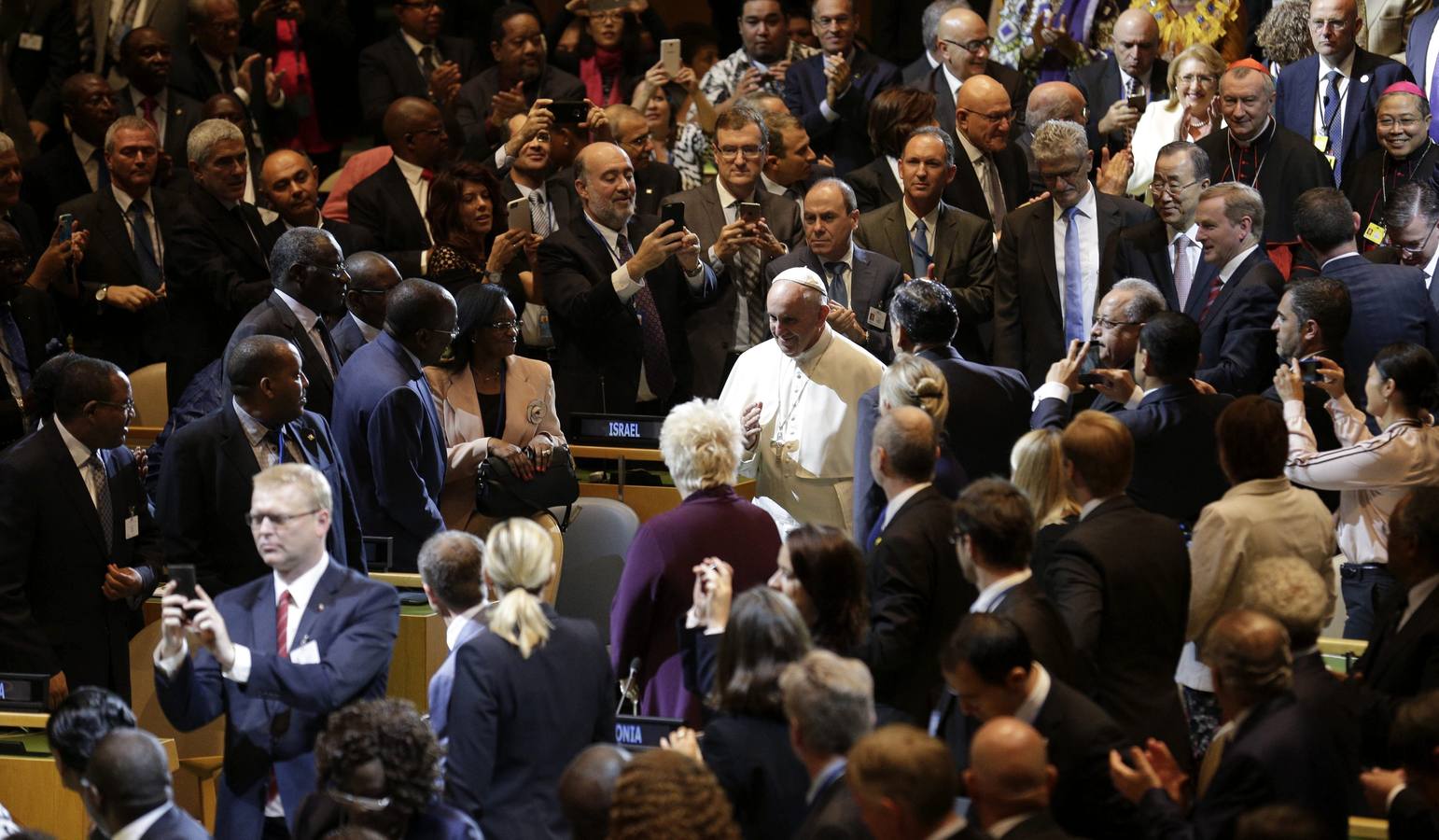 La histórica visita del Papa a las Naciones Unidas. Francisco, a su entrada en la Asamblea General de la ONU.