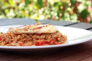 Rape sobre arroz de calamar