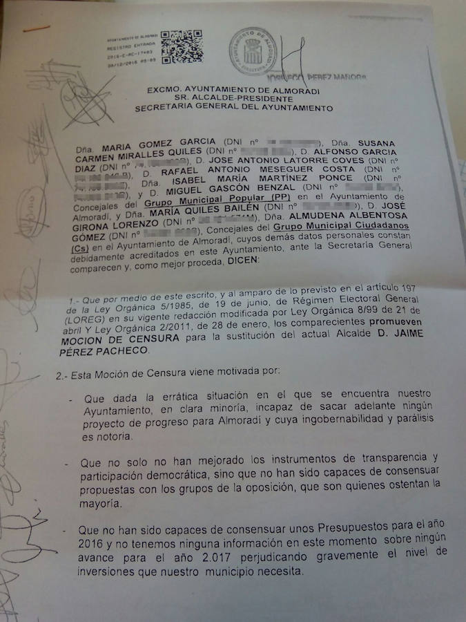 Los documentos de la moción de censura