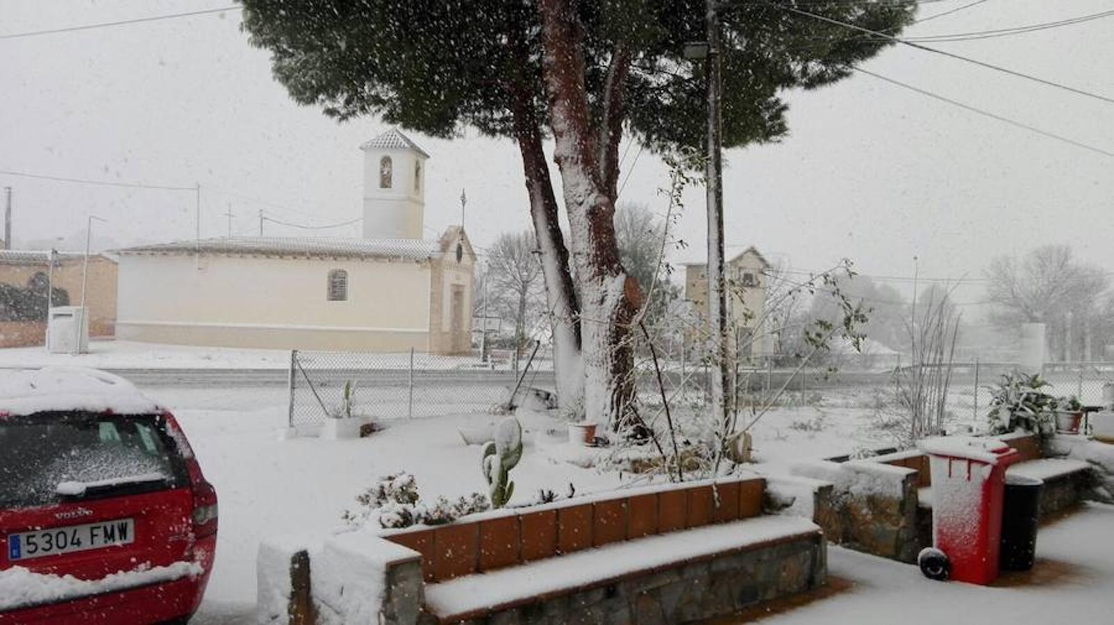 La nieve puebla la pedanía jumillana Fuente del Pino.