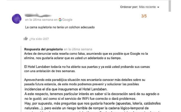 Escribe una reseña a un hotel que aún no ha abierto y recibe esta respuesta  | La Verdad