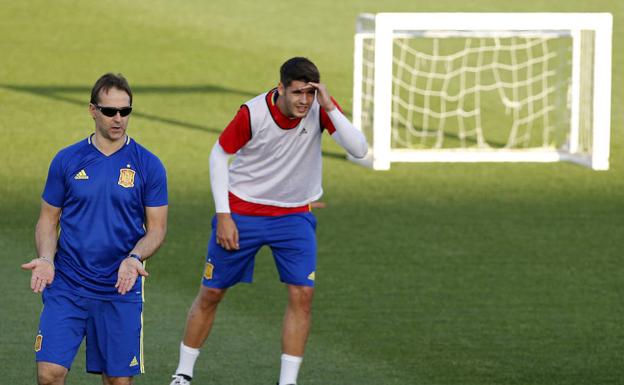 Julen Lopetegui y Álvaro Morata.