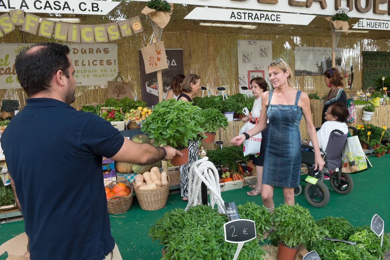 Una docena de expositores que ofrecen una amplia variedad de alimentos, especialmente frutas, hortalizas, confituras, mieles y encurtidos