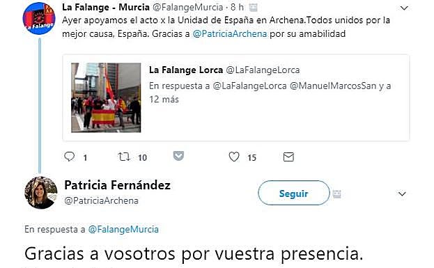 La alcaldesa de Archena agradece a Falange que estuviera en el acto por la unidad de España