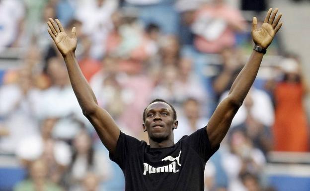 Usain Bolt en el Santiago Bernabéu.