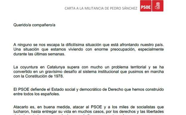 Carta de Pedro Sánchez a los militantes.