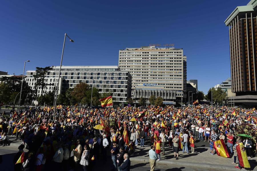 Miles de personas se congregan en la plaza de Colón por la unidad de España.