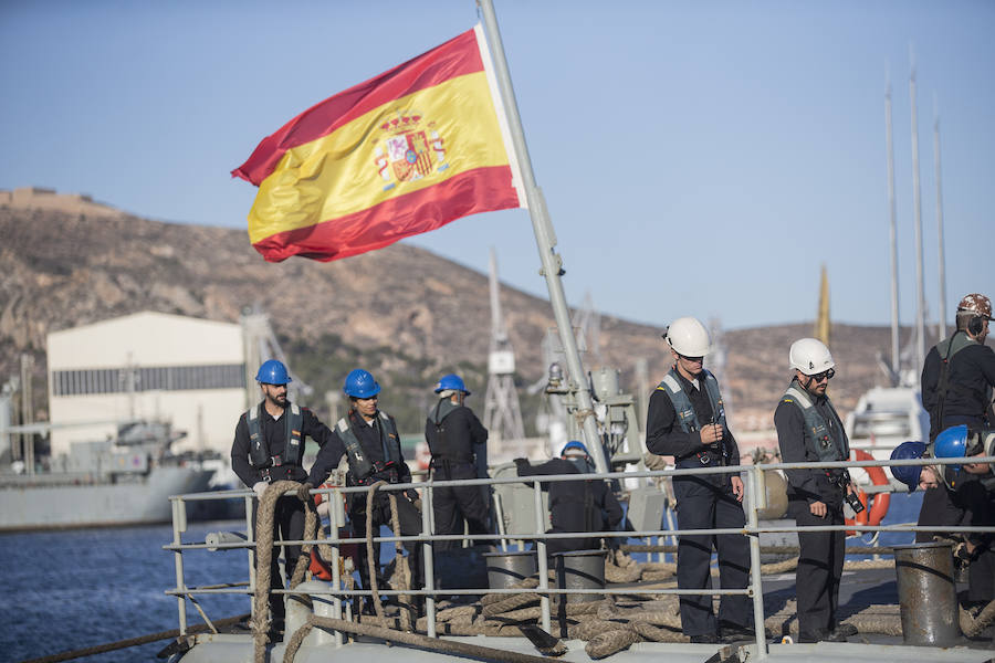 Tras 124 días fuera de la base y más de 17.000 millas navegadas, el patrullero atracó en el Arsenal de Cartagena