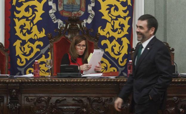 Ana Belén Castejón y José López, en un pleno del Ayuntamiento de Cartagena. 