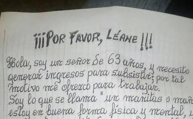 La carta de un sexagenario pidiendo trabajo conmueve a la red